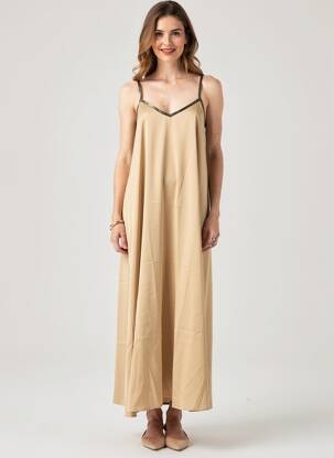 Robe longue fines bretelles fines bretelles beige VERO MODA femme
