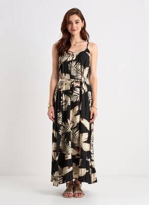 Robe longue tissage popeline fines bretelles noir VERO MODA femme