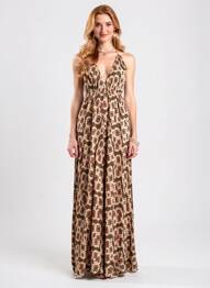 Robe longue imprimé fantaisie sans manche beige RUE MAZARINE femme