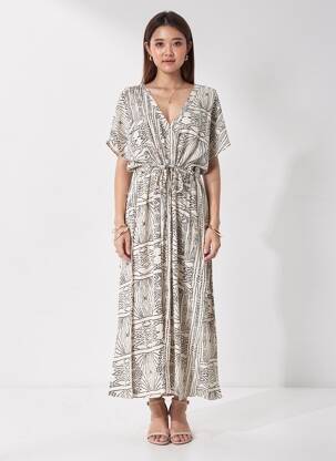 Robe longue imprimé fantaisie manches courtes blanc VERO MODA femme