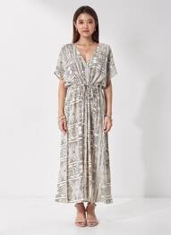 Robe longue imprimé fantaisie manches courtes blanc VERO MODA femme