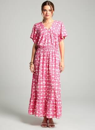 Robe longue manches courtes manches courtes rose ICHI femme