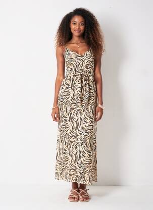 Robe longue imprimé fantaisie fines bretelles noir VERO MODA femme