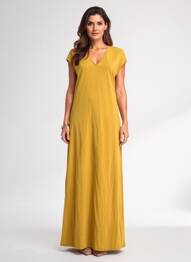 Robe longue manches courtes manches courtes jaune RUE MAZARINE femme