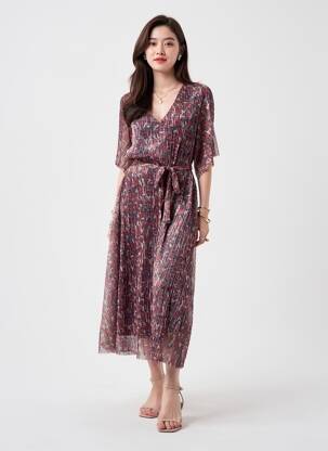 Robe longue imprimé fantaisie manches 3/4 bleu VERO MODA femme