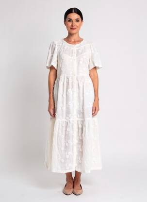 Robe longue tissage popeline manches courtes beige RUE MAZARINE femme
