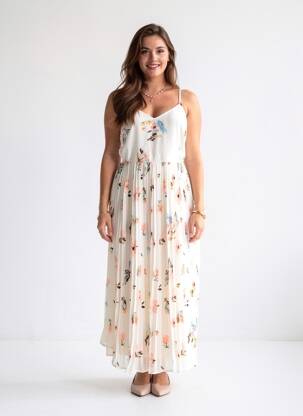 Robe longue manches bretelles ajustables fines bretelles beige VERO MODA femme