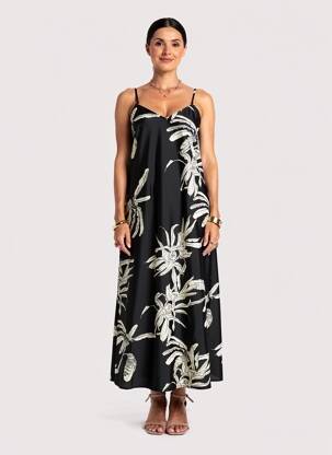 Robe mi-longue col v fines bretelles noir AWARE BY VERO MODA femme