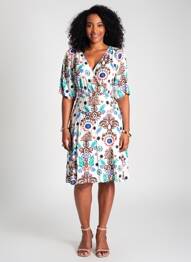 Robe mi-longue imprimé fleurs manches courtes blanc C'EST BEAU LA VIE femme