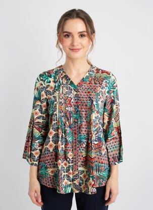 Tunique manches longues fermeture boutonnée sur le devant bleu ORIENTIQUE NATURALLY femme