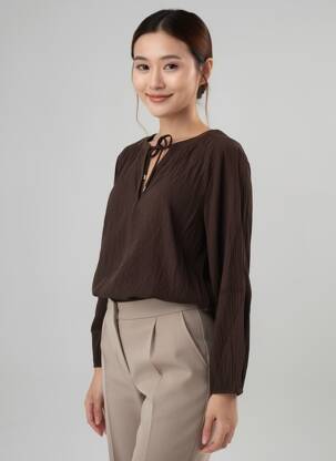 Blouse col rond manches longues marron STREET ONE femme