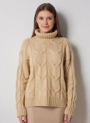 Pull coupe droite manches longues beige TIFFOSI femme