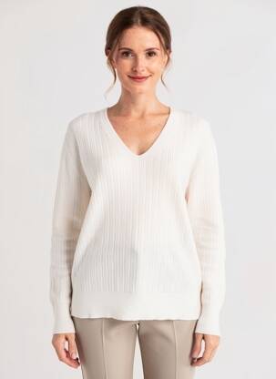 Pull col v manches longues blanc STREET ONE femme