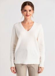 Pull col v manches longues blanc STREET ONE femme