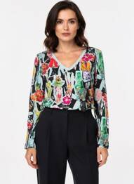 T-shirt imprimé fantaisie manches longues bleu MALOKA femme