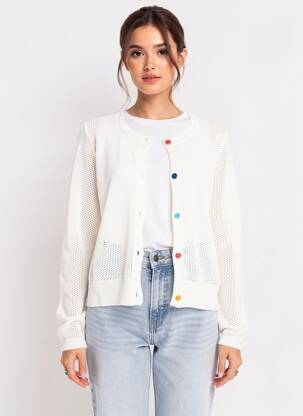 Gilet manches longues maille ajourée blanc COMPAÑIA FANTASTICA femme