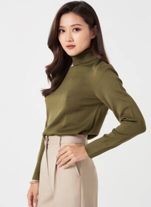 Pull col roulé coupe cintrée manches longues vert TIFFOSI femme