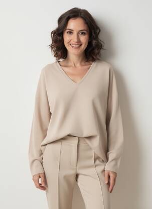 Pull col v manches longues beige STREET ONE femme