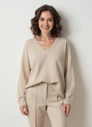 Pull col v manches longues beige STREET ONE femme