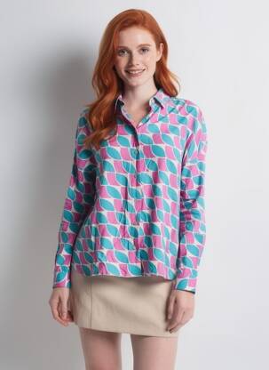 Chemisier imprimé fantaisie manches longues bleu COMPAÑIA FANTASTICA femme