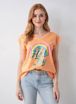T-shirt coupe droite manches courtes orange MY HELLO JOY femme