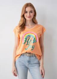 T-shirt coupe droite manches courtes orange MY HELLO JOY femme