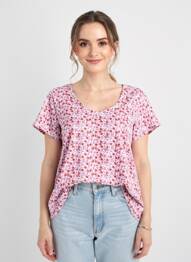 T-shirt col v manches courtes violet C'EST BEAU LA VIE femme