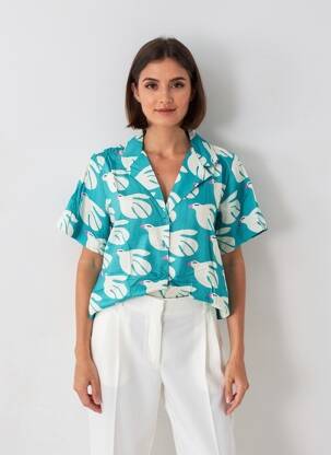 Chemisier imprimé fantaisie manches courtes bleu COMPAÑIA FANTASTICA femme