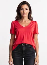 T-shirt col v manches courtes rouge PRINCESSE NOMADE femme