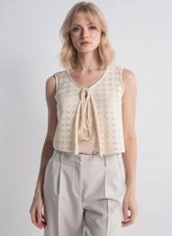Gilet sans manche col v beige COMPAÑIA FANTASTICA femme