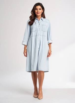 Robe mi-longue manches 3/4 manches 3/4 bleu STREET ONE femme