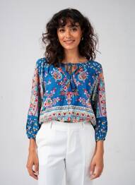 Blouse imprimé fleurs manches 3/4 bleu ORIENTIQUE NATURALLY femme