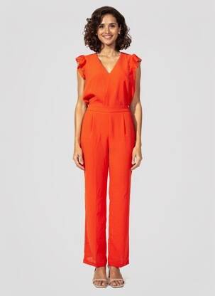 Combi-pantalon tissage crêpe manches courtes orange MAJOLICA femme