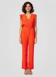 Combi-pantalon tissage crêpe manches courtes orange MAJOLICA femme