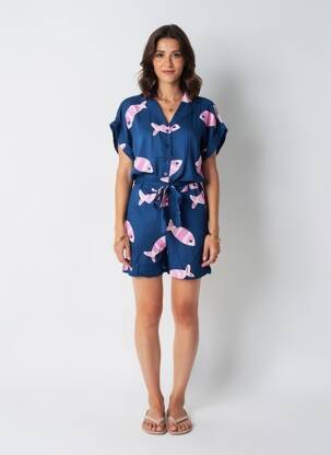 Combishort fermeture boutonnée sur le devant manches courtes bleu COMPAÑIA FANTASTICA femme