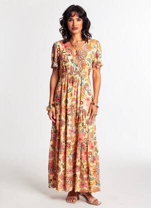 Robe longue manches courtes manches courtes beige C'EST BEAU LA VIE femme