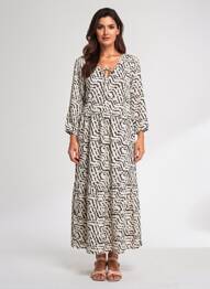 Robe longue imprimé fantaisie manches longues beige STREET ONE femme