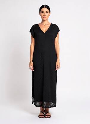 Robe longue manches courtes manches courtes noir STREET ONE femme