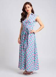 Robe longue imprimé fantaisie manches courtes bleu COMPAÑIA FANTASTICA femme