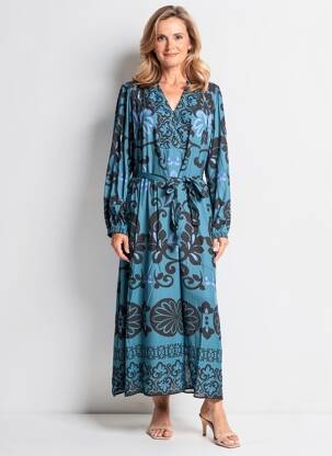 Robe longue manches longues manches longues bleu JULIE GUERLANDE femme
