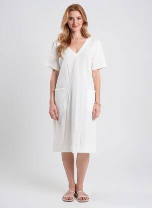 Robe mi-longue manches courtes manches courtes blanc MALOKA femme