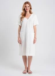 Robe mi-longue manches courtes manches courtes blanc MALOKA femme