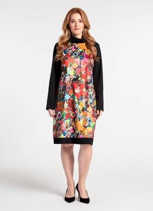Robe mi-longue imprimé fantaisie manches longues noir MALOKA femme