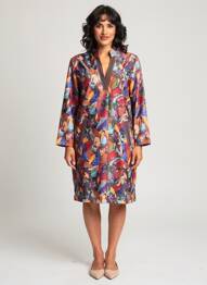 Robe mi-longue imprimé fantaisie manches longues violet MALOKA femme
