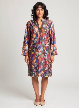 Robe mi-longue imprimé fantaisie manches longues violet MALOKA femme