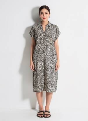 Robe mi-longue manches courtes manches courtes noir STREET ONE femme