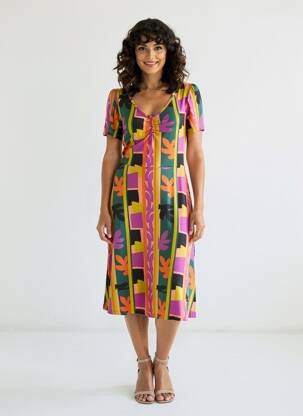 Robe mi-longue manches courtes manches courtes rose PRINCESSE NOMADE femme