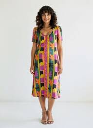 Robe mi-longue manches courtes manches courtes rose PRINCESSE NOMADE femme