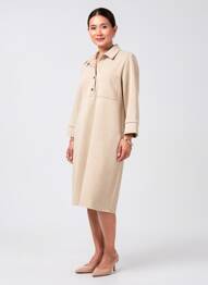 Robe mi-longue imprimé fantaisie manches longues beige STREET ONE femme