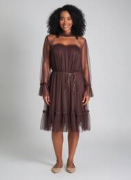 Robe mi-longue coupe fluide manches longues marron CHOKLATE femme